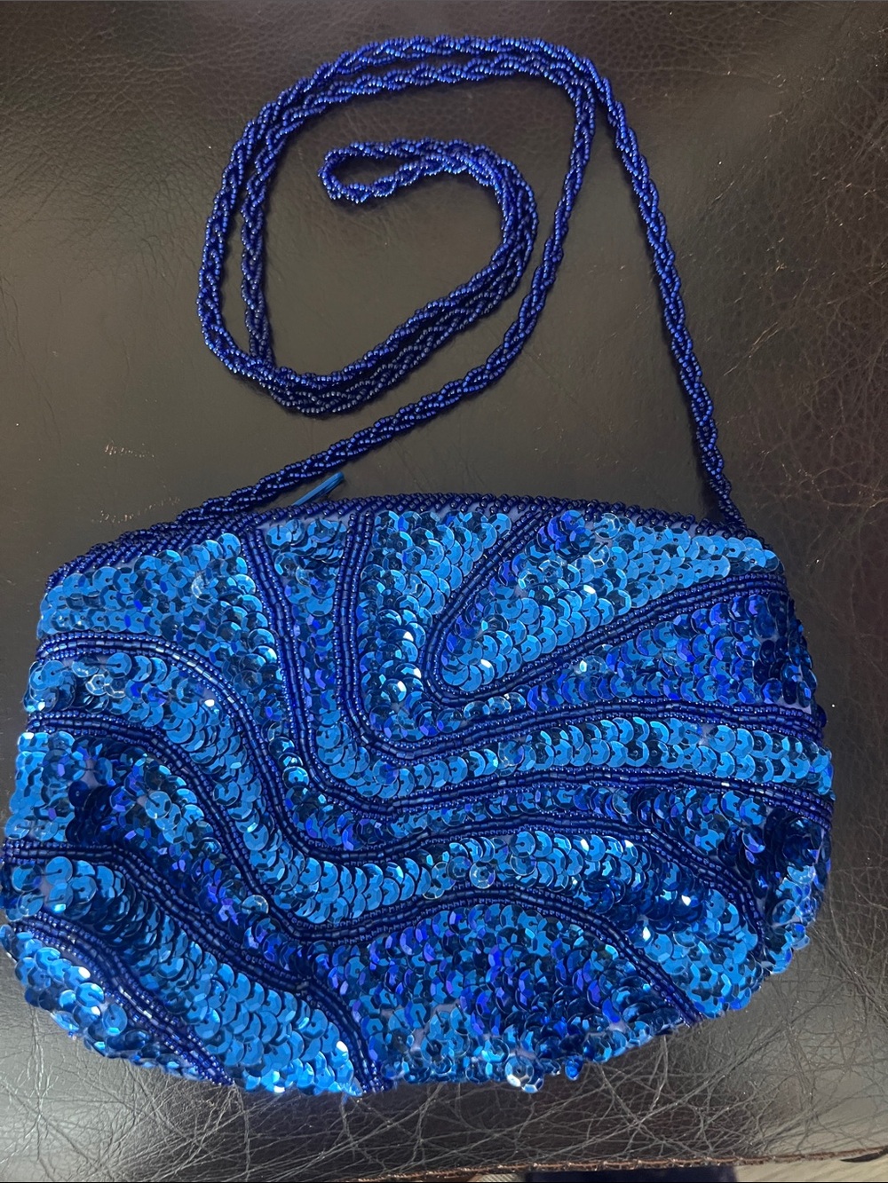 Blue Sequin Crossbody Bag